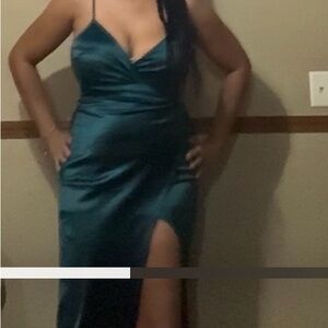 Emerald Sundae Teal Satin Prom Dress